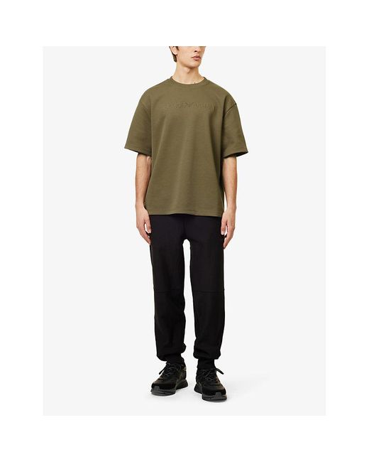 Emporio Armani Green Embroidered-logo Dropped-shoulder Cotton-blend T-shirt for men