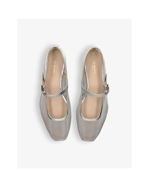 Le Monde Beryl White Round-toe Mesh And Patent-leather Mary-jane Flats