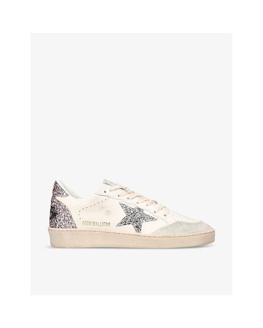 Golden Goose Deluxe Brand Natural Ballstar 80184 Glitter-embellished Leather Low-top Trainers
