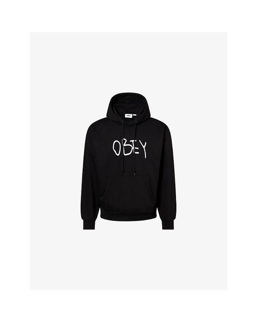 Obey Black Scribble Brand-Embroidery Cotton-Blend Hoodie for men