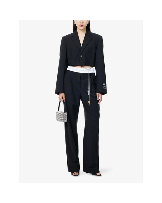 Alexander Wang Black Crop Notch-Lapels Stretch-Wool Blend Blazer