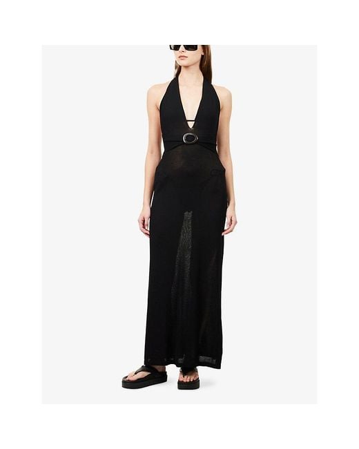 Away That Day Black Mozambique Halterneck Knit Maxi Dress