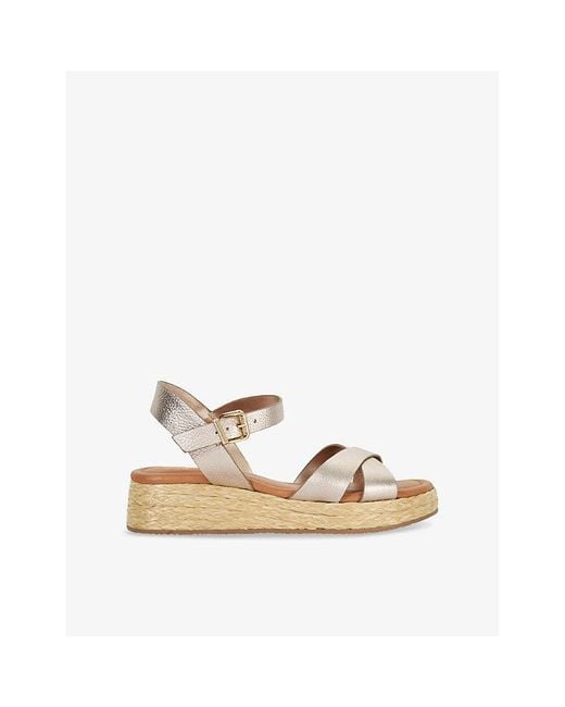 Dune Natural Littleton Cross-Strap Leather Raffia Flatform Sandals