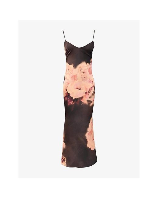 House Of Cb Multicolor Mariamma Floral-Print Satin Maxi Dress
