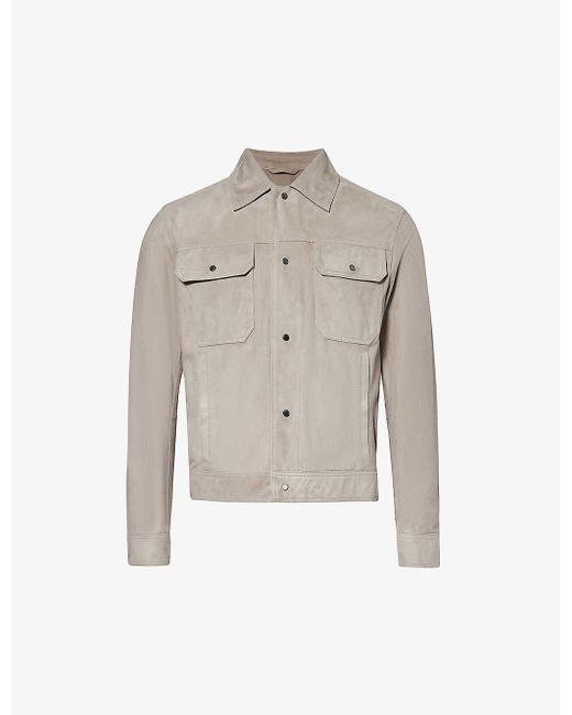 Emporio Armani White Patch-pocket Regular-fit Leather Jacket for men