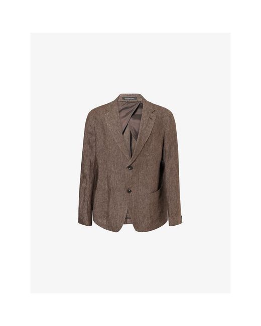Emporio Armani Brown Single-Breasted Two-Button Linen Blazer for men