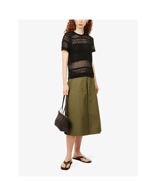 ME+EM Black Open-Stitch Textured Sheer Cotton-Blend Knit Top
