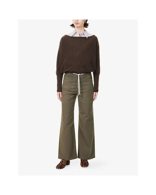 PAIGE Green Ari Waistband-Tie Stretch-Denim Jeans