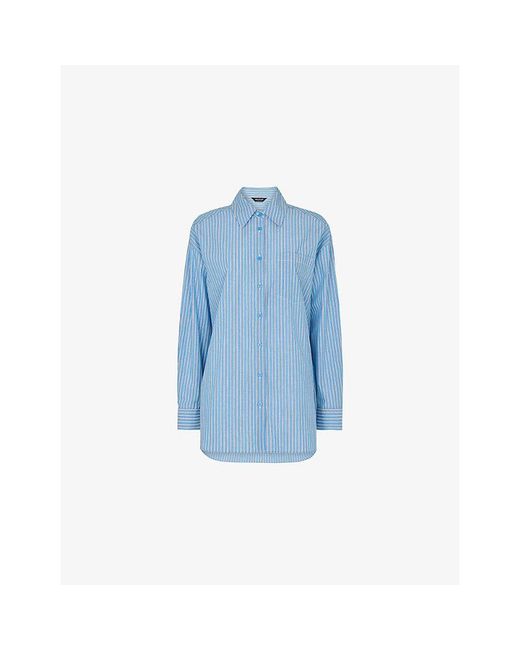 Whistles Blue Striped Oversized-Fit Stripe Cotton Shirt