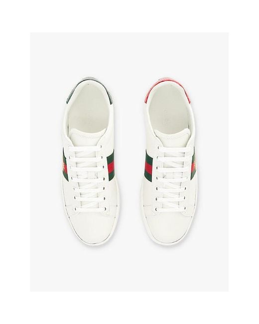 Gucci White Ace Bee-Embroidered Leather Trainers