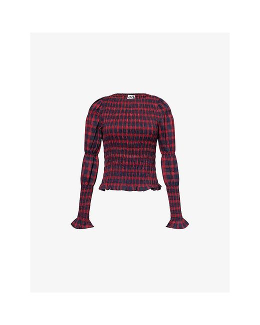 Amy Lynn Purple Iris Shirred Cotton-Poplin Top
