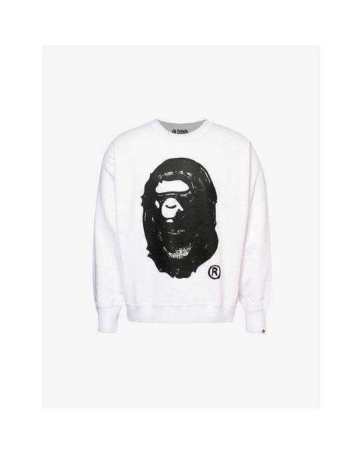 A Bathing Ape White X Joshua Vides Branded-print Cotton-jersey Sweatshirt X for men