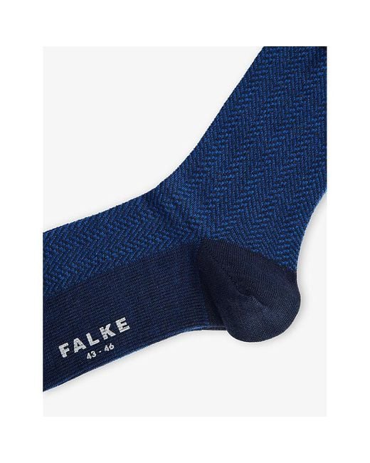 Falke Blue Airport Herringstripe Wool And Cotton-Blend Socks for men
