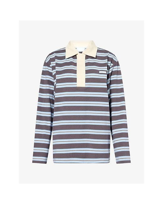 Ru & Rocka Blue Leones Striped Cotton-Blend Polo Shirt