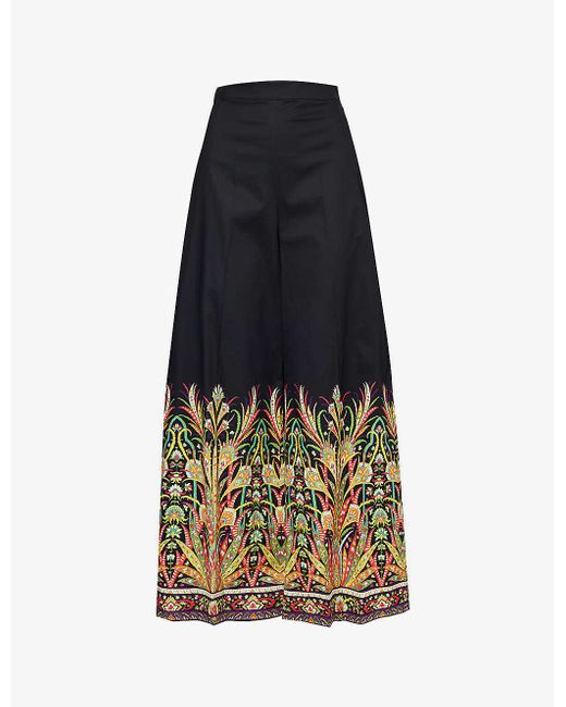 Etro White Patterned Centre-crease Wide-leg High-rise Stretch-cotton Trousers