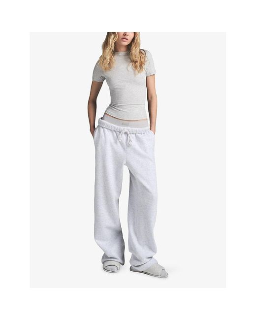 Skims Blue Classic Straight-Leg Cotton-Fleece Trousers