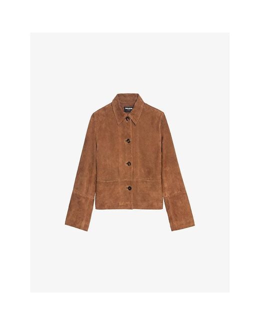 Zadig & Voltaire Brown Lessa Embossed-Logo Suede Jacket