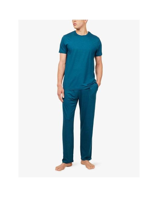 Derek Rose Blue Basel Lounge Modal-Jersey Trousers for men