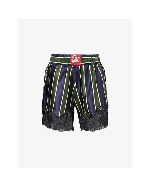 Conner Ives Multicolor Lace Football Striped Cotton And Silk-Blend Shorts