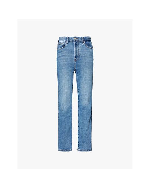 GOOD AMERICAN Blue Faded-Wash Straight-Leg Mid-Rise Stretch-Denim Blend Jeans