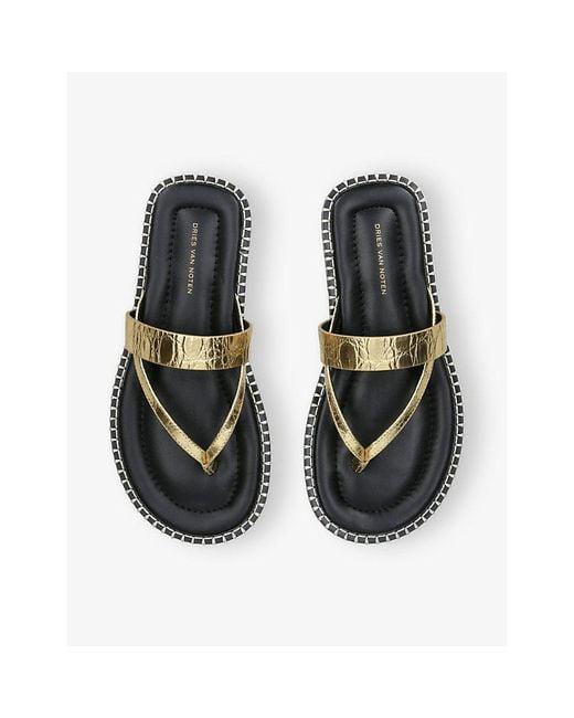 Dries Van Noten Metallic Studded Split-Toe Leather Sandals