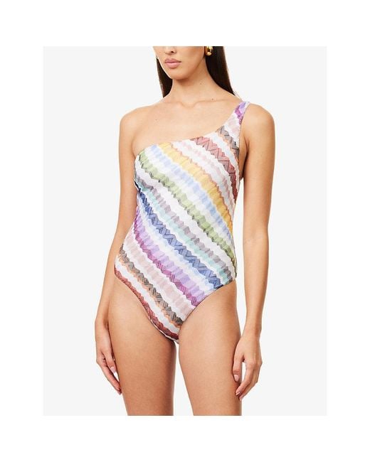 Missoni Blue Zig-Zag Asymmetric Swimsuit