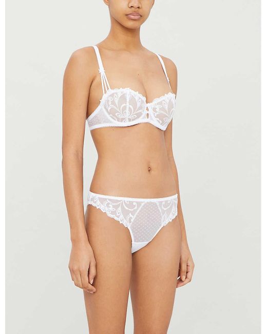 Aubade Au Bal De Flore Embroidered Mesh Half-cup Bra in White | Lyst Canada