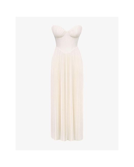 House Of Cb White Marcella Pleated Georgette Maxi Dress