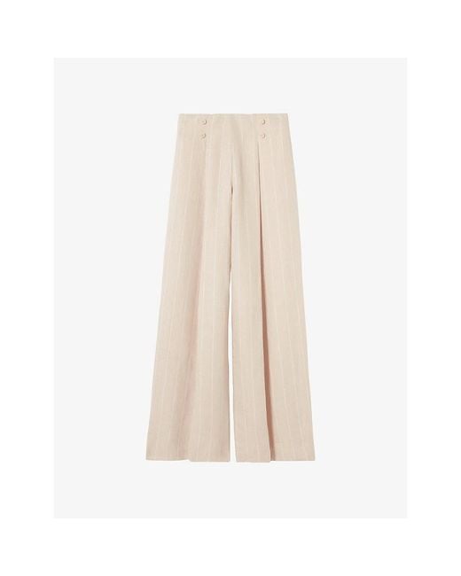 Claudie Pierlot Natural Tailored Wide-Leg Linen-Blend Trousers