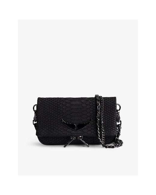 Zadig & Voltaire Black Rock Nano Wing-embellished Snakeskin-embossed Leather Clutch Bag