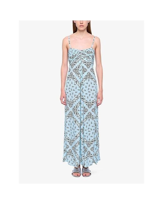 Zadig & Voltaire Blue Rippie Bandana-Print Woven Midi Dress