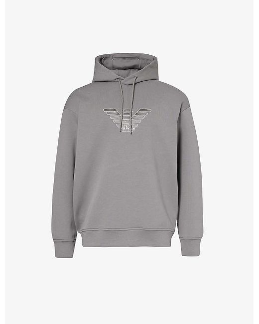 Emporio Armani Gray Logo-embroidered Stretch Cotton-blend Hoody X for men
