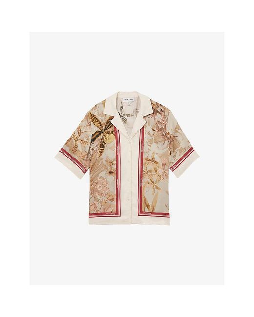 Reiss Natural Nybg Santana Floral Stripe-Print Satin Co-Ord Top