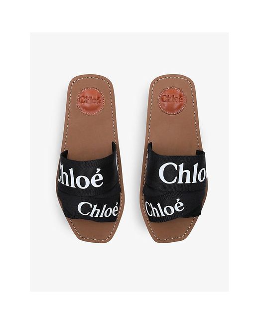 Chloé Black Woody Logo-print Canvas Sandals