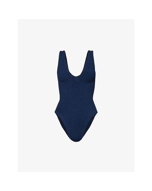 Hunza G Blue Sadie Scoop-neck Crinkle-textured Swimsuit