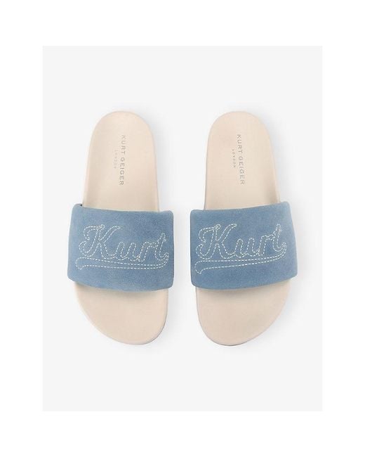 Kurt Geiger Blue Script Fabric Slides for men