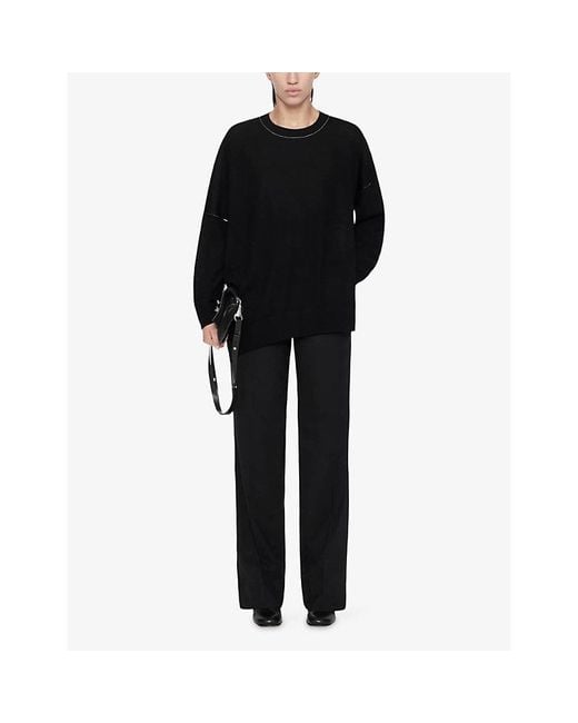 AllSaints Black Martel Asymmetric-Hem Wool Jumper