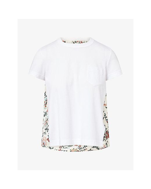 Sacai White Contrasting Floral Cotton Top