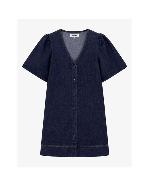 Ro&zo Blue Button-Front V-Neck Denim Mini Dress