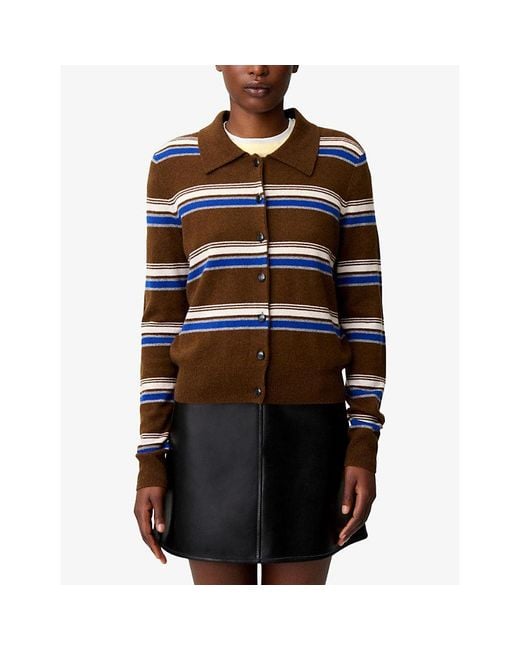 Claudie Pierlot Brown Striped Knitted Wool And Cashmere Cardigan