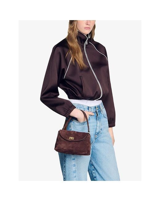 Sandro Brown Le Mini Grand Bazaar Suede Shoulder Bag
