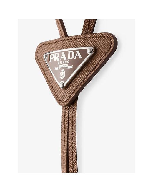 Prada White Triangular Logo-Plaque Leather Bolo Tie for men