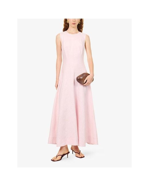 Reformation Pink Cecilia Sleeveless Linen Midi Dress