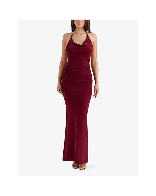 House Of Cb Red Thalina Halterneck Stretch-Knit Maxi Dress