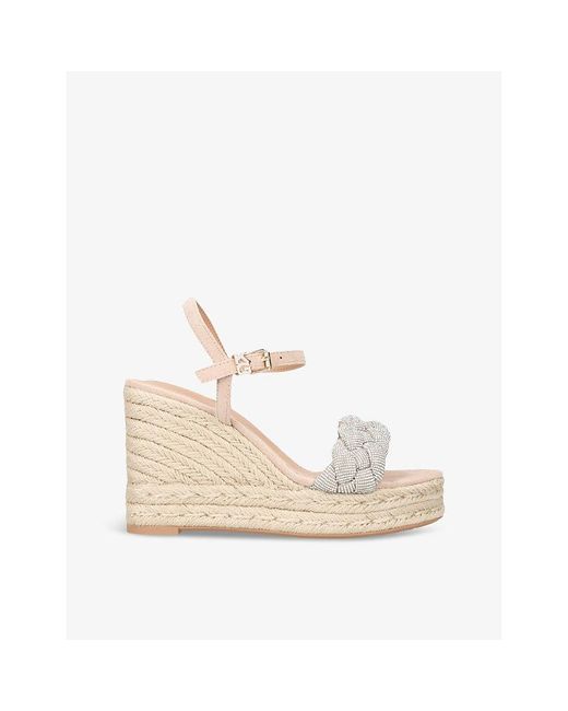 KG by Kurt Geiger Natural Sadie Crystal-Embellished Woven Wedges