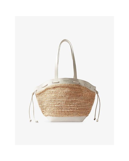 Claudie Pierlot Natural Branded Raffia And Leather Tote Bag