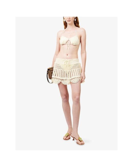 Agua Bendita Natural Teresa Crochet-Knit Cotton Mini Skirt
