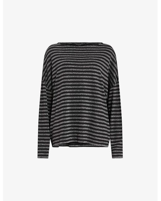 AllSaints Black Rita Oversized Striped Cotton-blend T-shirt