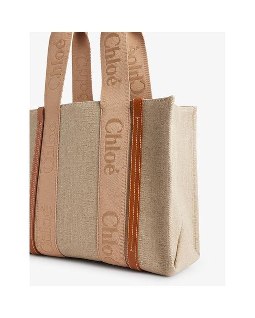 Chloé Natural Woody Medium Logo-jacquard Canvas Tote Bag
