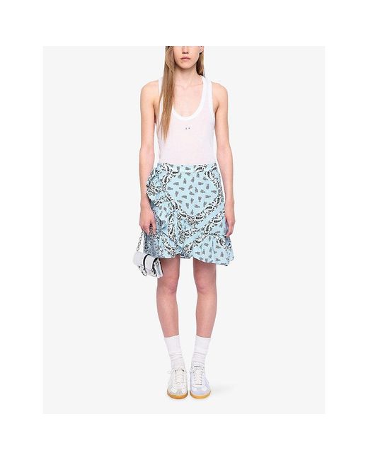 Zadig & Voltaire Blue Jupiter Wrap Bandana-Print Woven Mini Skirt